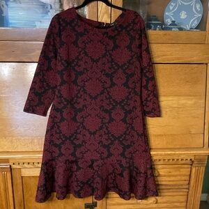 Ivanka Trump Red Black Stretch Sheath Long Sleeve Dress